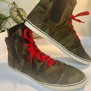 Camouflage Radii High-Top Sneakers with Red Accents
